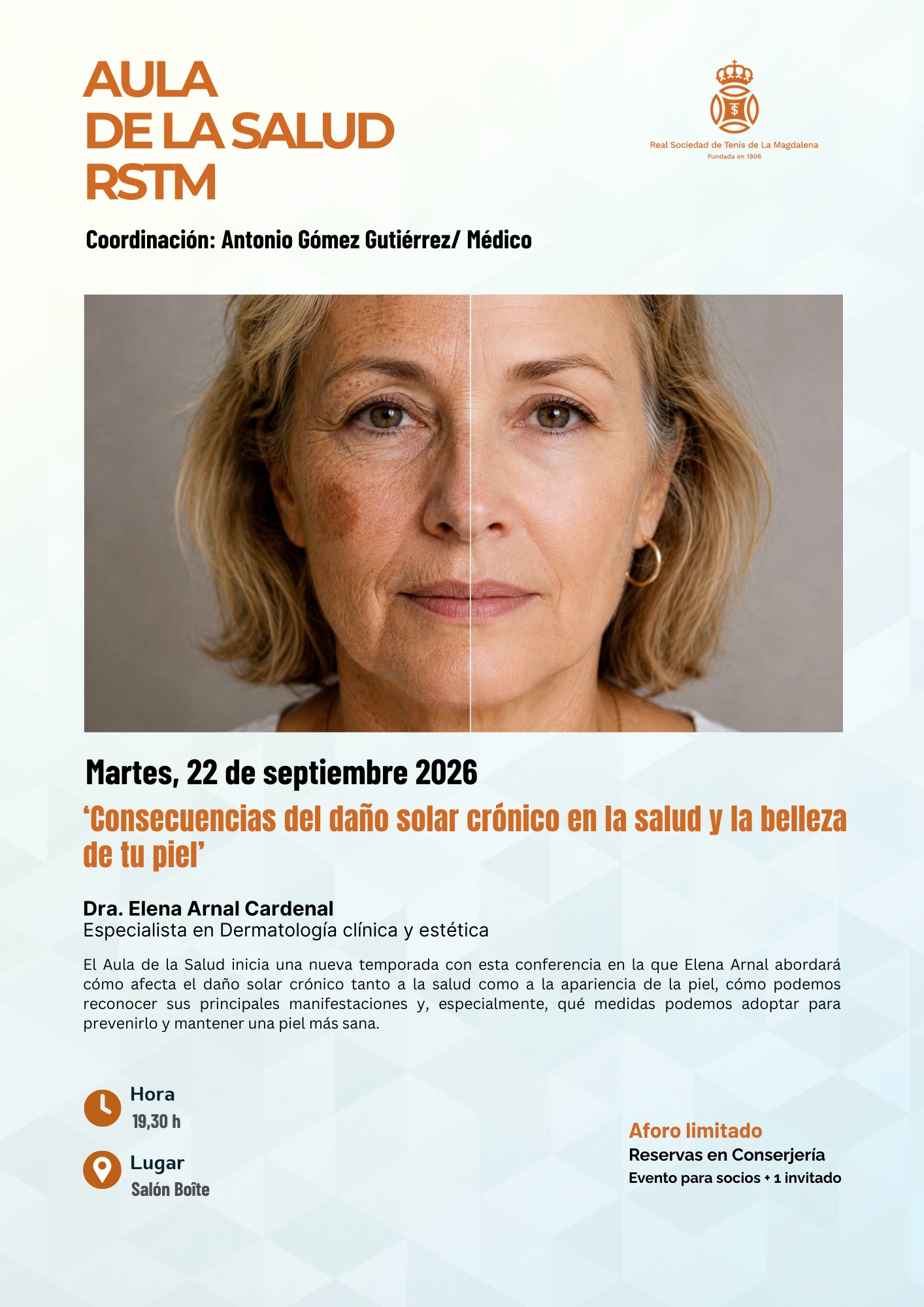 Aula de la Salud RSTM. ‘Consecuencias del daño solar crónico en la salud y la belleza de tu piel’